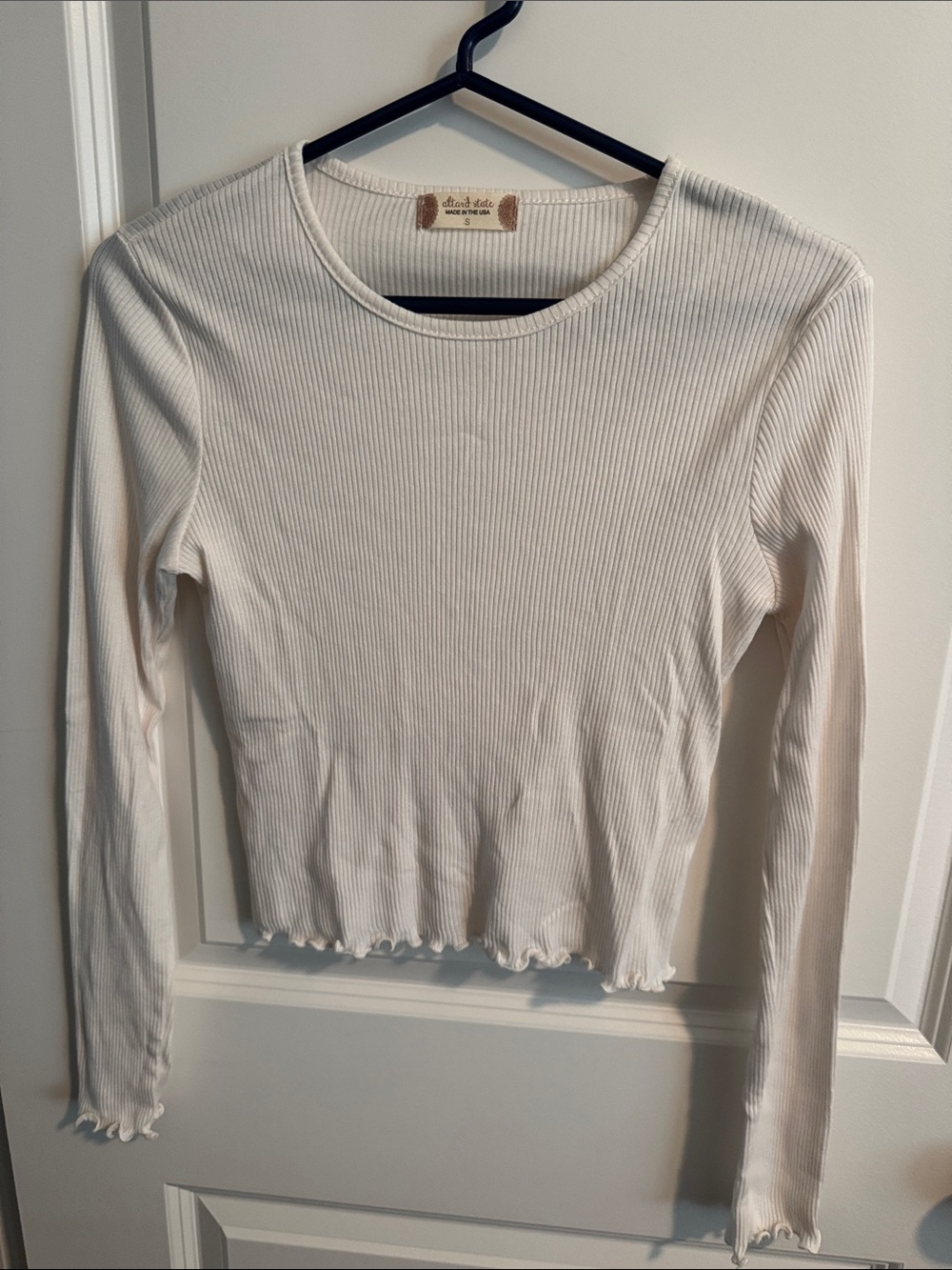 Altar'd State Cream Ribbed Long-Sleeve Crewneck Top